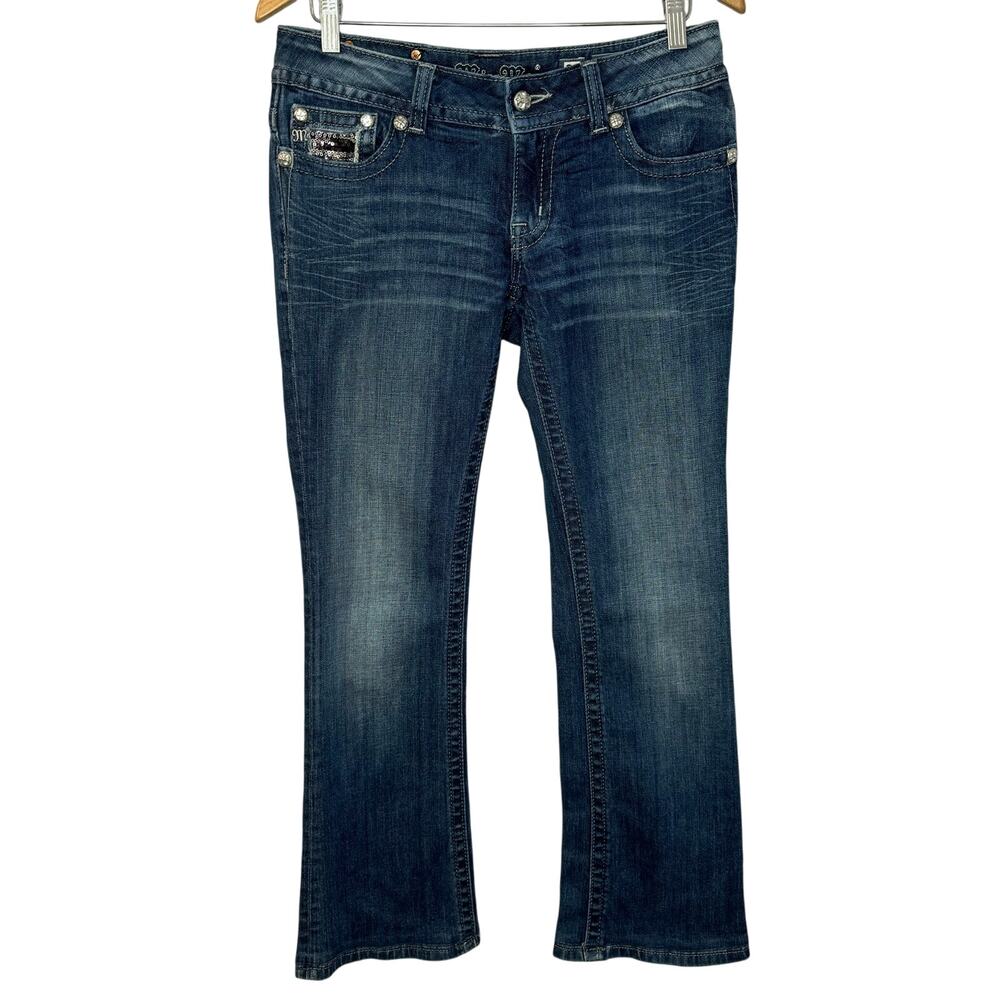 Miss Me Sequin Jeweled Low Rise Boot Cut Pocket Jeans Rodeo Ranch Western Sz 29